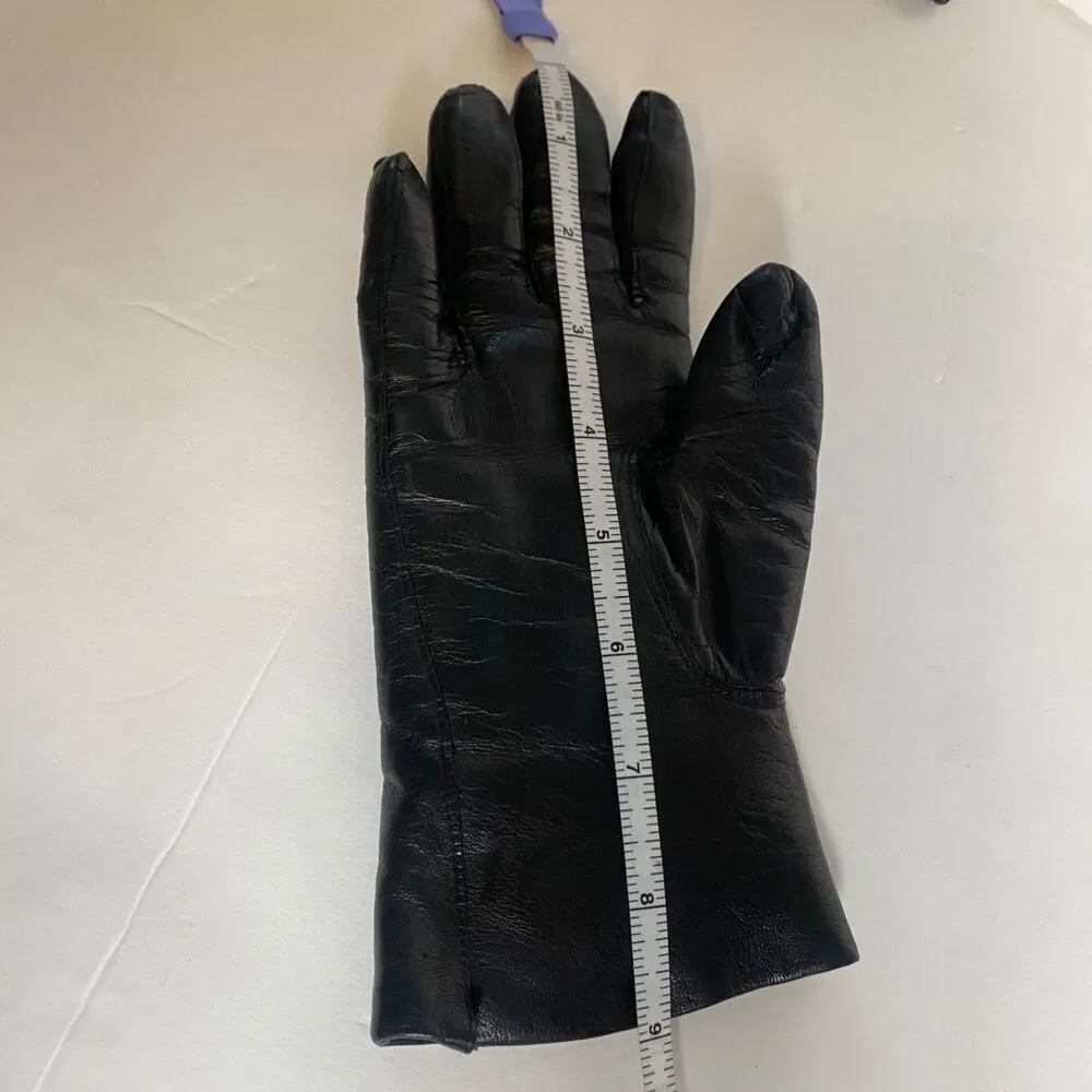 Astor One Italy Black Leather Gloves Rabbit Fur Lined Size 6.5